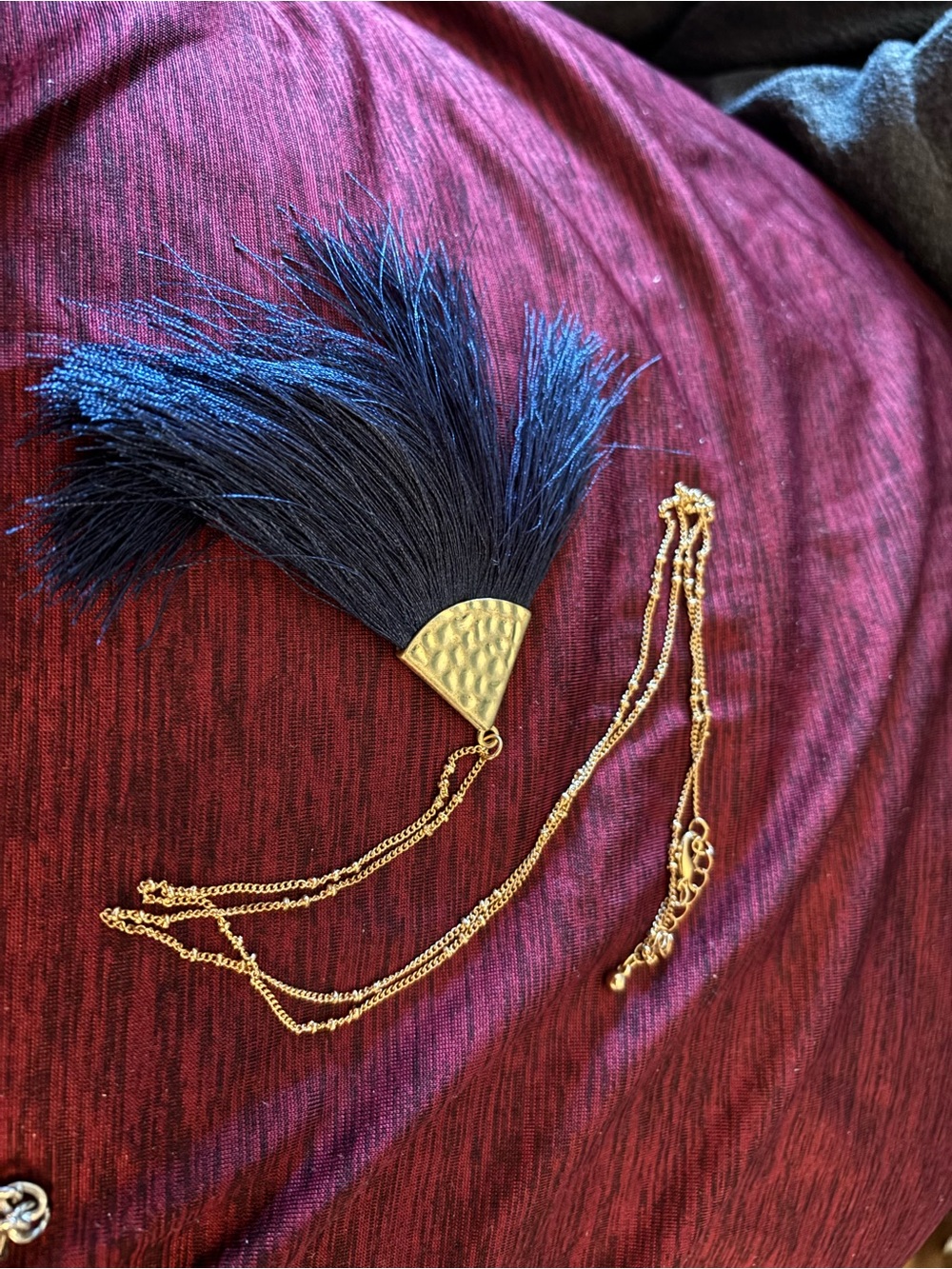 RIAH FASHION Antique Bohemian Silky Thread Fan Tassel with gold necklace